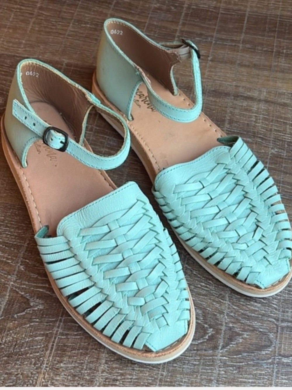 Women’s Mint Green Woven Leather Sandals